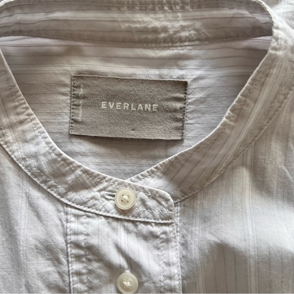 Everlane Women's Grey White Striped Oversized 100%Cotton Collarless Shirt Size4 - Picture 15 of 15